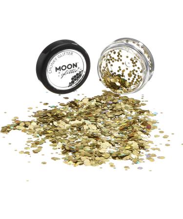 Moon Glitter Gold Chunky Holographic Glitter - 3g - Festival Makeup for Face, Body, Nails, Hair & Lips - Buy Online on GoSupps.com