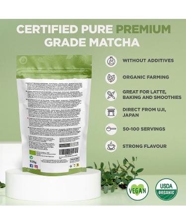 Organic Japanese Matcha Green Tea Powder - Premium Grade 100g | Uji Kyoto | For Drinking, Cooking, Baking, Smoothies | Vegan & Vegetarian Friendly - Buy Online on GoSupps.com