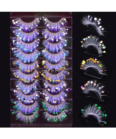 FANXITON Glitter Colored Soft False Eyelashes 18mm Cat Eye Lashes - 10 Pairs Pack in White for Halloween Makeup - Buy Online on GoSupps.com