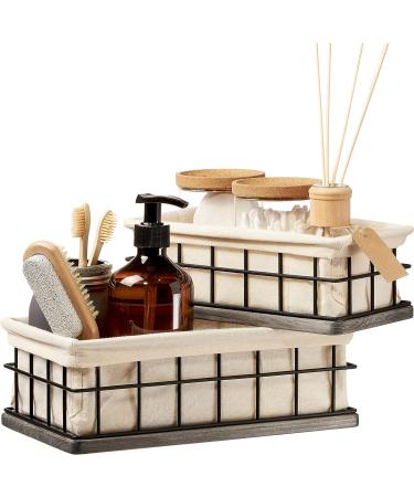 Rustic Wood Basket Set of 2 with Liners for Bathroom Decor - Farmhouse Toilet Paper Holder and Storage - Gray (2 Sizes) - Buy Online on GoSupps.com