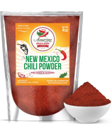 New Mexico Chili Powder (4oz)  Natural and Premium. Great For Stews, Soups, Meat Rubs, Salsa, Enchiladas and More. Moderate Heat. By Amazing Chiles & Spices.