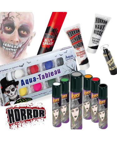 KarnevalsTeufel Halloween Make-Up Set | Aqua Make-Up Colors & Theater Spray for Splitted Skin - International Shipping Available - Buy Online on GoSupps.com