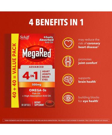 Buy Megared Omega-3 Fish Oil & Krill Oil 500mg - 80 Softgels | High Absorption & Ultimate Heart Health - Buy Online on GoSupps.com