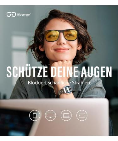BloomoAK 99% Blue Light Blocking Gaming Glasses - Anti-Fatigue Yellow Tint Matte Black Rectangular Design for Screens & TV - Buy Online on GoSupps.com