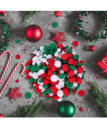 BQTQ 1200 Pieces Christmas Pom Pom Craft Balls for Craft Making and Decorations - White, Green, Red (3 Sizes) - Buy Online on GoSupps.com