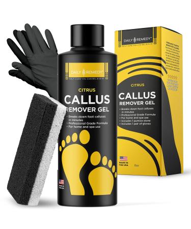 Daily Remedy Citrus Detox Callus Remover Gel & Pumice Stone for Feet - Extra Strength Professional Scrubber, Remove Tough Calluses, Dead Skin, Dry Cracked Heels - Home Pedicure Products for Feet Gel + Pumice