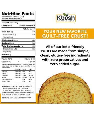 Kbosh Keto Crusts - #1 Cauliflower Keto Pizza Crust - Delicious, Sugar-Free & Low Carb - 1g Carb, 40 Cals - Keto-Friendly Recipes - 4 Packs, 8 Crusts - Buy Online on GoSupps.com