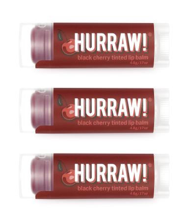 Hurraw! Black Cherry Tinted Lip Balm 3 Pack: (Sheer Red Tint) Organic Certified Vegan Cruelty and Gluten Free. Non-GMO 100% Natural Ingredients. Bee Shea Soy and Palm Free. Made in USA Black Cherry (Tinted) 0.17 Ou...