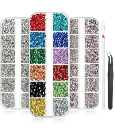 9000 pieces nail art rhinestones nail diamond stone from crystal rhinestones nail gemstones colorful flat back street stones with picker puncture and tweezers mixed size