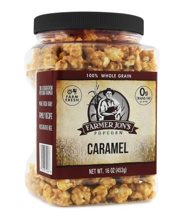 Farmer Jon's Caramel Popcorn 16oz Jar of Gourmet Popped Popcorn with Caramel