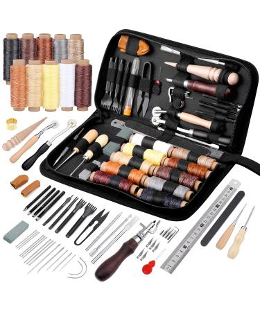 Leather Working Tools Leather Craft Kit and Supplies Upholstery Repair Kit with Waxed Thread Stitching Groover Awl for Punch Stitching, Leather Sewing and DIY Craft Making