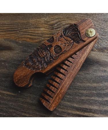 B4K Premium Handmade Wooden Comb for Men | Multifunctional Pocket Ridge for Hair Beard & Mustache | Travel Size with Skull Engraving - Perfect for Oils & Balm - Buy Online on GoSupps.com