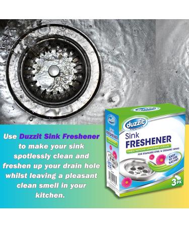 Duzzit Sink Freshener Pack of 3-3x30g Drain Smell Eliminator Sachets - 9 sachets total - Effective Drain Odour Eliminator for Stainless Steel and Ceramic Sinks bundled by Great British Home - Buy Online on GoSupps.com