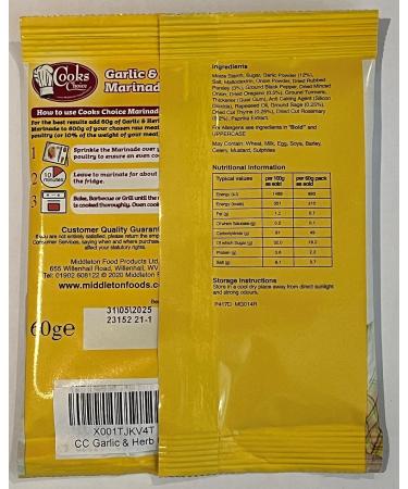 Cooks Choice Garlic & Herb Marinade/Seasoning/Flavoring/Glaze/Meat Rub 60 Grams - Buy Online on GoSupps.com