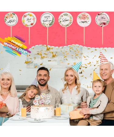 Fahacop 48 Pcs Happy Mother's Day Cake Toppers Round Mother's Day Cupcake Topper with Flower Pattern for Mothers Day Party Cake Decoration Supplies 6 Styles - Buy Online on GoSupps.com