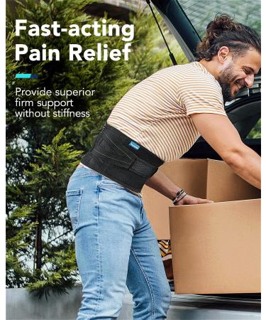 Fitomo Lower Back Brace for Men and Women - Adjustable Support for Pain Relief and Posture Correction - Large Black - Buy Online on GoSupps.com
