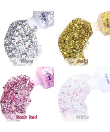 Vegena Body Glitter Gel - 5-Pack Chunky Face & Hair Makeup for Festivals | White Silver Gold Pink Blue - Buy Online on GoSupps.com