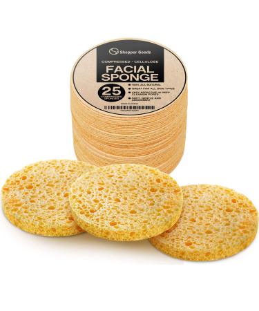 Facial Sponges 100% Natural Compressed Cellulose (25 Count Pack) | Eco-Friendly & Reusable | Makeup Remover Pads/Sponge | Exfoliating Facial Wash/Scrub & Skin Cleanser 25 Count (Pack of 25) Original