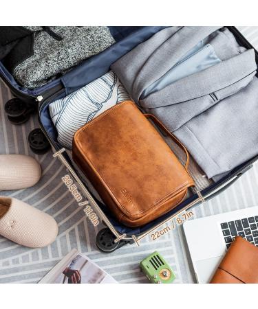 Elviros Hanging Toiletry Bag - Multifunctional Travel Organizer for Men and Women - Water-resistant PU Leather Dopp Kit - Brown - Buy Online on GoSupps.com