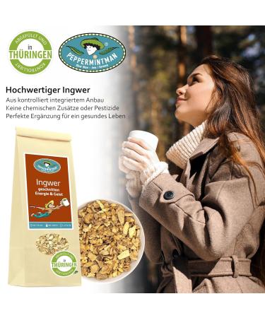 Ginger Tea 60g - Pure Ayurvedic Ginger Root | Refreshing Vitality Tea for Body & Mind - PeppermintMan - Buy Online on GoSupps.com