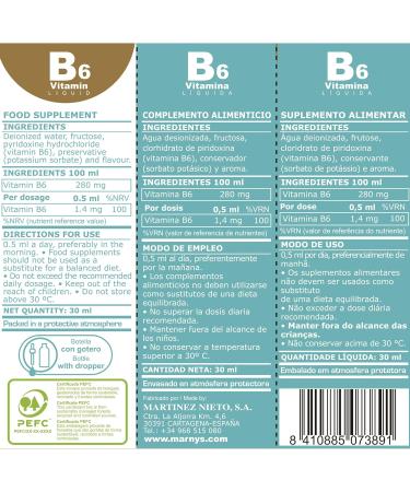 MARNYS VITAMINA B6 liquida 30ml. compl ment sp cialis pour soutenir l organisme contenance 6 l favorise le bien- tre lorsqu il est utilis de fa on continue et devient un alli fiable dans la rou - Buy Online on GoSupps.com