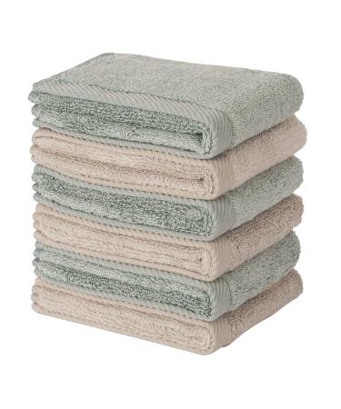 Mother-Earth Face Towel for Washing Face - 12x12 Inches Premium Softness  Extra Absorbent Towels  Washcloths for Sensitive Skin  Cotton Hand Towels for Bathroom  Set 6 Pieces (Blueish Green-Brown) Blueish Green-lightbrow...