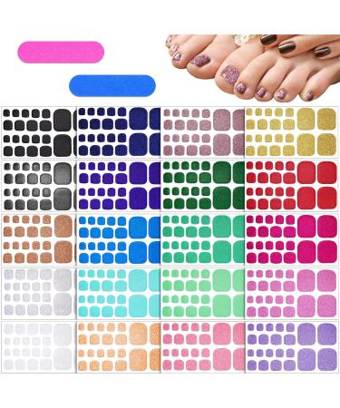 440 Pieces 20 Sheets Glitter Toenail Polish Stickers Adhesive Toe Nail Wrap with 2 Nail File for Girls (Vivid Color) - Buy Online on GoSupps.com