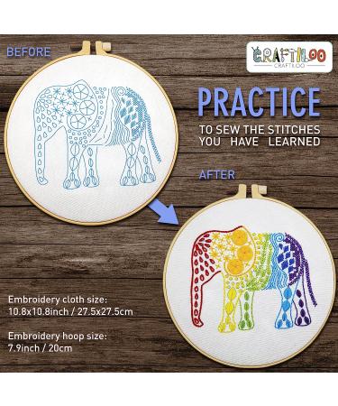 Elephant Embroidery Kit with 30 Stitches - Beginner's Starter Set with Stamped Patterns | Embroidery Kits for Kids & Adults - Buy Online on GoSupps.com