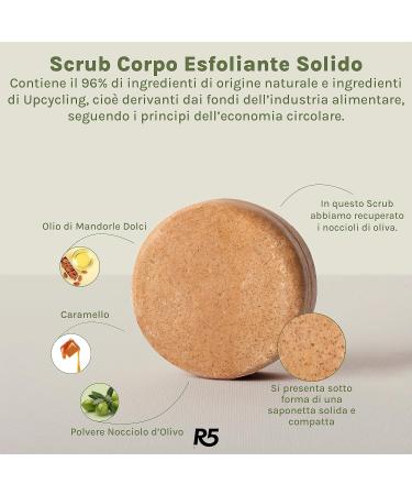R5 Scrub Soap - Vegan Peeling Effect 96% Natural Ingredients Nickel Tested Made in Italy - 70g - Buy Online on GoSupps.com