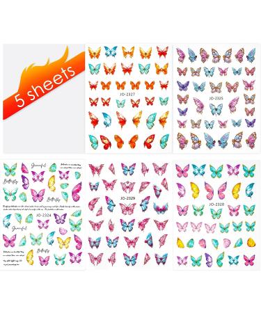 Canvalite Butterfly Nail Art Stickers Nail Decals with Tweezer Nail Stickers 3D Self Adhesive Colorful Butterflies Nails Supplies Decoration for Women and Girls DIY Design (5 Sheets) 3d Colorful Butterfly - Buy Online on GoSupps.com