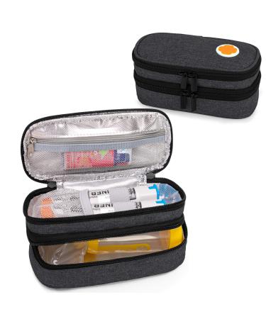 Curmio double layer adrenaline pocket travel bag for adrenaline portable storage bag for adrenaline insulin or adrenaline Accessories such as 2 epipens AUVI-Q and asthma inhalator black