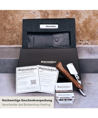 St rtebekker Razor with Wooden Handle & Leather Case | 10 Sharp Blades | Alum Pencil & Shaving Guide | Perfect Gift Set for Wet Shaving - Black - Buy Online on GoSupps.com