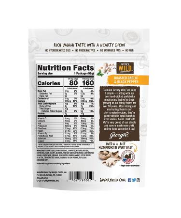 Savory Wild Vegan Portabella Mushroom Jerky - Gluten Free, Non-GMO, Roasted Garlic & Black Pepper - Buy Online on GoSupps.com