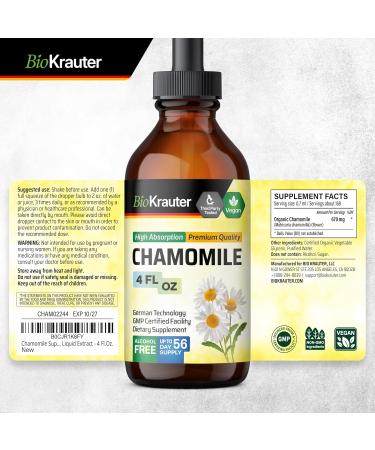 BIO KRAUTER Chamomile Extract - Liquid Drops Pure Vegan Chamomile Supplement 670 mg per Serving 4 Fl.Oz 56-Day Supply - Used for Calm & Relax - Alcohol & Sugar Free - Natural Calm & Sleep Support 4 Fl Oz (Pack of 1) - Buy Online on GoSupps.com