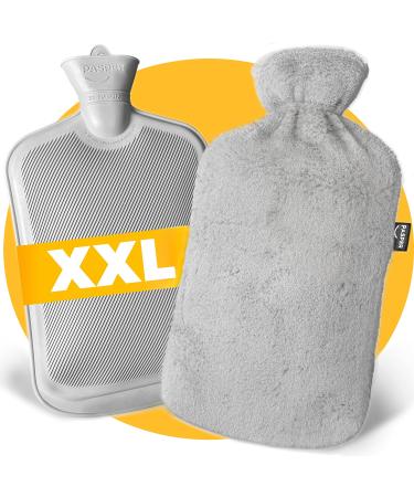 XXL Hot Water Bottle with Cover Extra Large 3.5L - Pasper - Fluffy Soft Grey Cover - Pain Relief Period Neck and Shoulder - for Babies Children and Adults