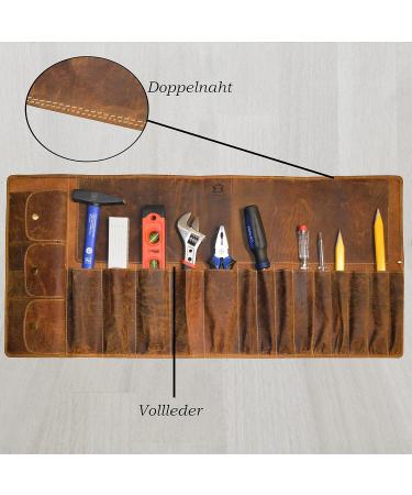 Flevado XXL Large Unisex Multifunctional Tool & Cosmetic Bag | Full Leather Organizer - Brown - Buy Online on GoSupps.com