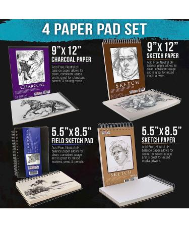 U.S. Art Supply Sketching & Drawing Paper Pads - 242 Sheets - Spiral Bound - Charcoal Pencil - Mixed Media - 4-Piece Set - Buy Online on GoSupps.com