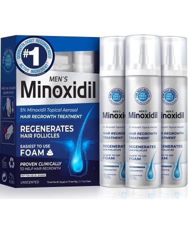 Health Revolution Men’s 5% Minoxidil Foam Hair Regrowth Treatment, Easier to Use than Topical Liquid, Unscented, Regenerates Hair Follicles, 3-Month Supply, Pack of 3, 2.11 Ounce (Pack of 3)