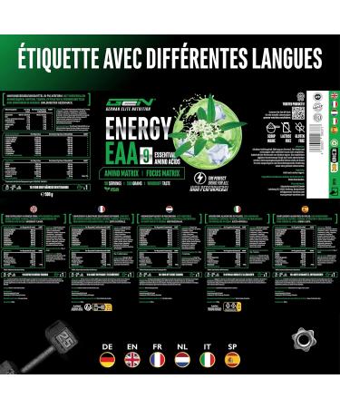 EAA Energy Mix - 500 g - Amino Matrix + Focus Matrix - Sugar Free Energy Drinks - With Caffeine Taurine Guarana N-Acetyl-L-Tyrosine - Pre Workout Booster - Vegan (Woodruff Flavor) - Buy Online on GoSupps.com
