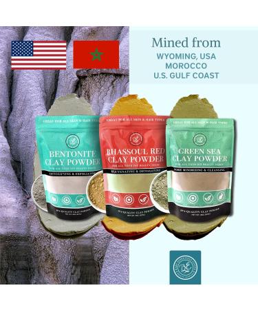 Bentonite Clay Powder Set | Indian Healing Moroccan Rhassoul & French Green Clay | 3 x 8oz for DIY Hair Face & Body Masks - Bare Essentials Living - Buy Online on GoSupps.com