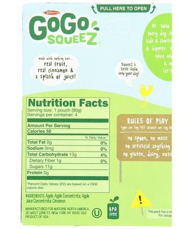 GoGo squeeZ Apple Cinnamon Snacks - Gluten Free  Vegan Kids Applesauce (4 Pouches) - Tasty & Nut-Free! - Buy Online on GoSupps.com