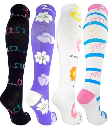 Buy 4 Pair Large/X-Large Colorful Compression Socks 15-20 mmHg - Extra Soft Knee-High Support for Nurses Running & Travel | Celebrate Mom Collection - Buy Online on GoSupps.com