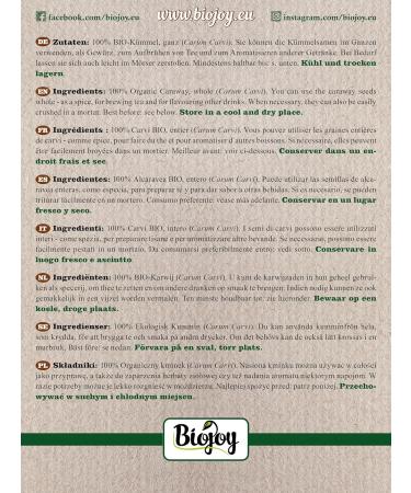 Biojoy Carvi graines BIO (250 g) enti res sans additifs (Carum Carvi) - Buy Online on GoSupps.com
