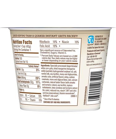 Quaker Instant Grits Butter Flavor Breakfast Cereal 1.48oz (12 Pack) - Butter Flavored Cups - Buy Online on GoSupps.com