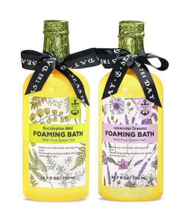 Bubble Bath for Women, 49.4 fl oz Foaming Bath with Pure Epsom Salt, Lavender and Eucalyplus Mint Scent, Spa Gifts Bath Set Relaxing for Women, Bath Sets for Women and Men Gift 2 Pack 24.7 fl oz