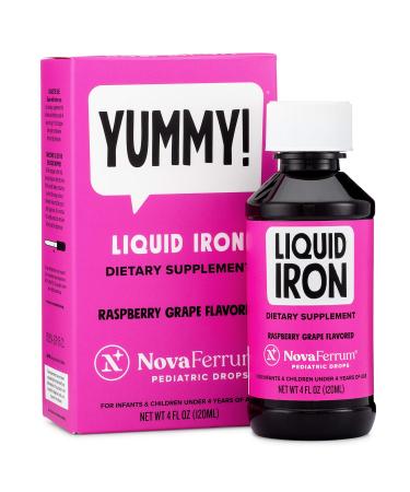 NovaFerrum Yummy | Pediatric Drops Liquid Iron Supplement for Infants and Toddlers | Liquid Iron For Kids | 15mg of Iron Per 1mL Dose | Ages 4 & Under | Gluten Free Certified | Sugar Free | Raspberry Grape | 4 Fl Oz (120 mL)