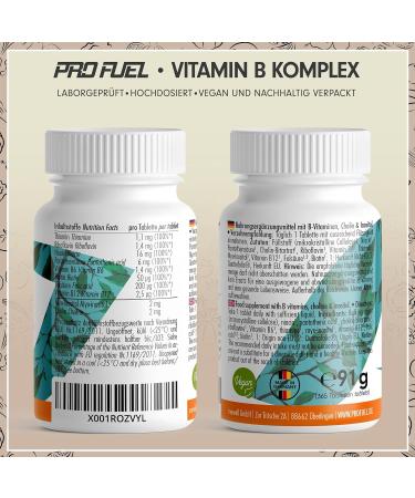 Premium Vitamin B Complex 365 Tablets - All 8 B Vitamins with B12 Quatrefolic Choline & Myo-Inositol | Vegan & Lab Tested - Buy Online on GoSupps.com
