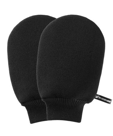 Thickened Exfoliating Glove,ENESNES 2PCS Exfoliating Body Scrubber for Shower,Korean Exfoliating Mitt,Special Dead Skin Remover and Exfoliator for Body,Great for Spray Tan Removal or Keratosis Pilaris BLACK_GLOVE_2PCS