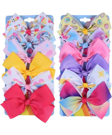12Pcs 5 Inch Hair Bows for Girls, Rainbow Heart Hair Bow Alligator Clips Colorful Grosgrain Ribbon Bows Hair Clips for Girls Toddlers Kids Children Teens 12 Multi Colors