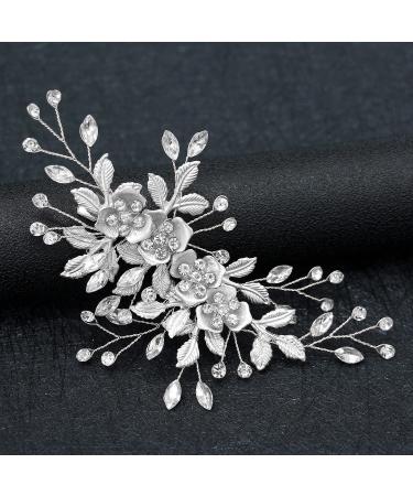 Witcrskm Wedding Hair Clip For Brides  Wedding Bridal Hair Accessories Pieces Rhinestone Headpieces Vine Silver Leaf Hair Comb For Women (Silver)